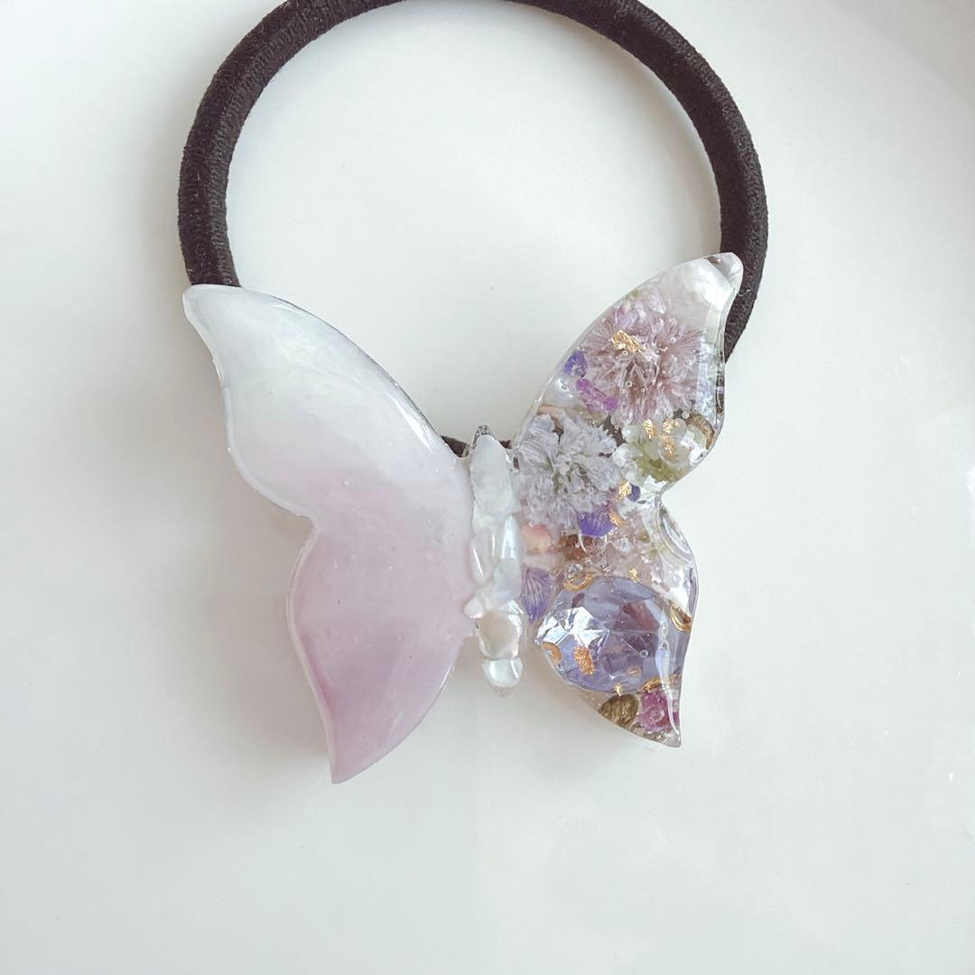 レジンヘアゴム ちょうちょ　バタフライ　ラベンダー　ビジュー　グラデーション B27 デコパーツ 10個 蝶々 バタフライ グラデーション ネイル レジン