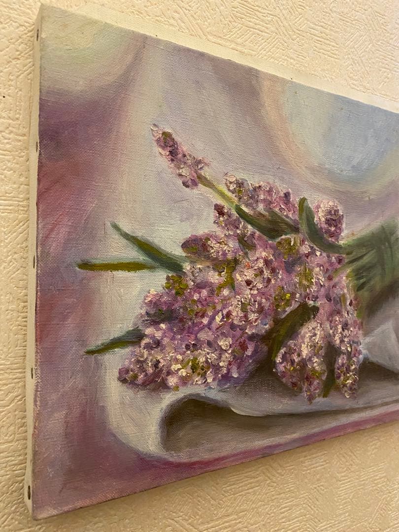 油彩画【lavender】一点もの　F4 一点物】『 ラベンダー畑とハートの木 』油絵 F4号 油彩 油画 絵画