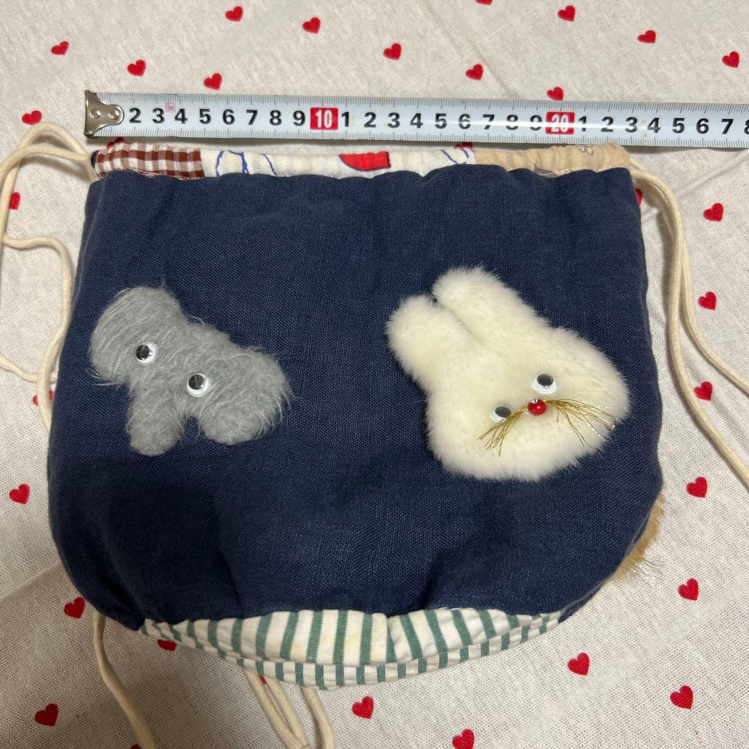 ぬいぐるみ巾着バッグ ハンドメイド作家さん 一点もの ぬいぐるみ